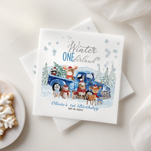 Woodland Animals Truck ONEderland 1st Birthday Serviette