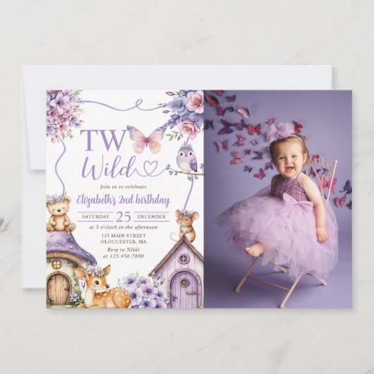 Woodland Animals Two Wild 2nd Birthday Photo Einladung (Vorderseite)