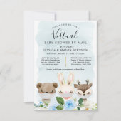 Woodland Animals Virtual Baby Dusche laden Junge e Einladung (Vorderseite)