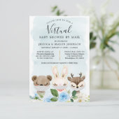 Woodland Animals Virtual Baby Dusche laden Junge e Einladung (Stehend Vorderseite)