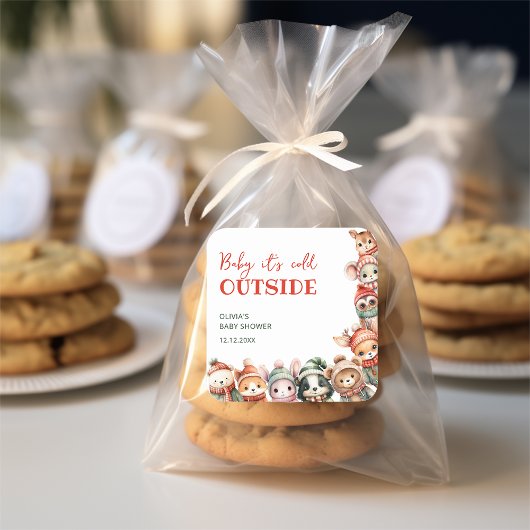 Woodland Animals Weihnachts-Winter-Kinderdusche Quadratischer Aufkleber