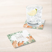 Woodland Animals White Wild One Baby Dusche Rechteckiger Pappuntersetzer (Vor Ort)