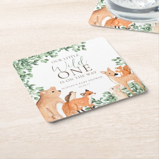 Woodland Animals White Wild One Baby Dusche Rechteckiger Pappuntersetzer (angewinkelt)