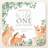 Woodland Animals White Wild One Baby Dusche Rechteckiger Pappuntersetzer (Vorderseite)