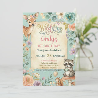Woodland Animals Wild One Birthday Invitation Einladung