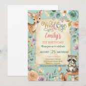 Woodland Animals Wild One Birthday Invitation Einladung (Vorne/Hinten)