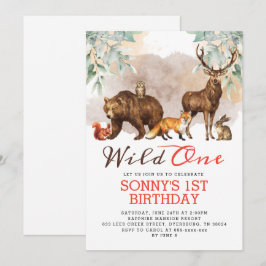 Woodland Animals Wild One Birthday Party Einladung