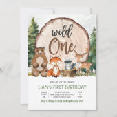 Woodland Animals Wild One Birthday Party Einladung (Vorderseite)