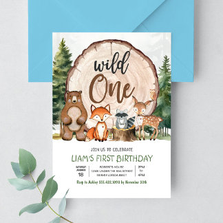 Woodland Animals Wild One Birthday Party Einladung