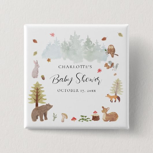Woodland Animals Wildlife Fall Baby Dusche Button (Vorderseite)