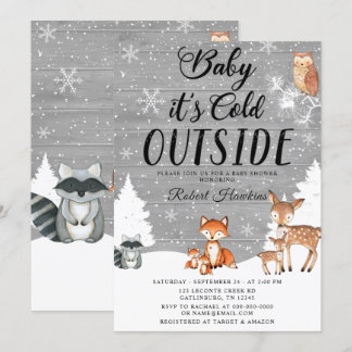 Woodland Animals Winter Baby Dusche Einladung