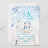 woodland animals winter Bear snowflake baby shower Einladung (Vorderseite)