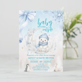 woodland animals winter Bear snowflake baby shower Einladung (Stehend Vorderseite)