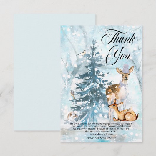 Woodland Animals Winter Boy Baby Dusche Dankeskarte (Vorne/Hinten)