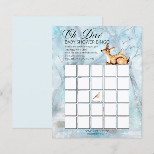 Woodland Animals Winter Boy Baby Shower Bingo Card (Vorne/Hinten)