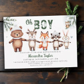 Woodland Animals Winter Green Oh Boy Baby Shower Einladung