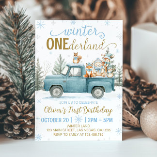 Woodland Animals Winter Onederland 1st Birthday In Einladung