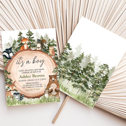 Woodland Animals Wood Slice Baby Dusche Einladung