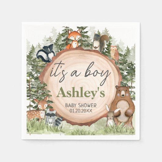 Woodland Animals Wood Slice Baby Dusche Serviette (Vorderseite)
