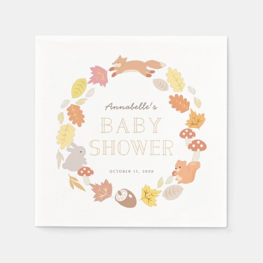 Woodland Animals Wreath Fall Baby Dusche Serviette (Vorderseite)