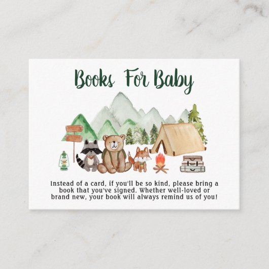 Woodland Animations Camping Bücher für Babydusche Begleitkarte (Vorderseite)