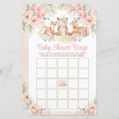 Woodland Animes Blush Floral Baby Shower Bingo (Vorne/Hinten)