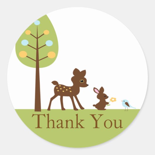 Woodland Animes Danke Baby Shower Sticker (Vorderseite)