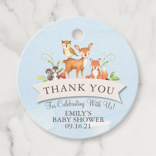 Woodland Animes Danke Boy Blue Baby Dusche Geschenkanhänger (Vorderseite)