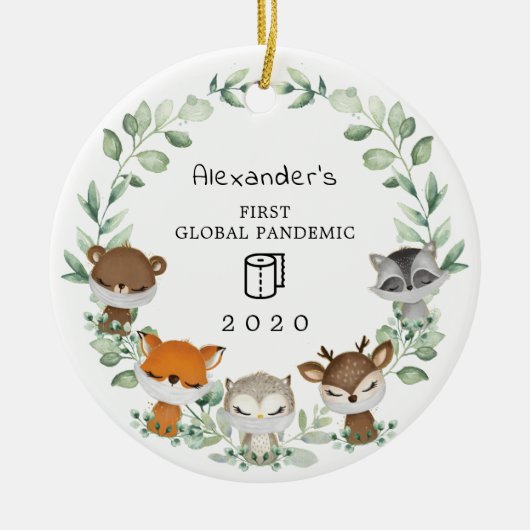 Woodland Baby 1st First Christmas Keramik Ornament (Vorne)