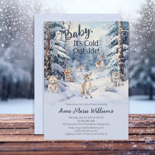 Woodland Baby Animals Winter Boy Baby Dusche Einladung