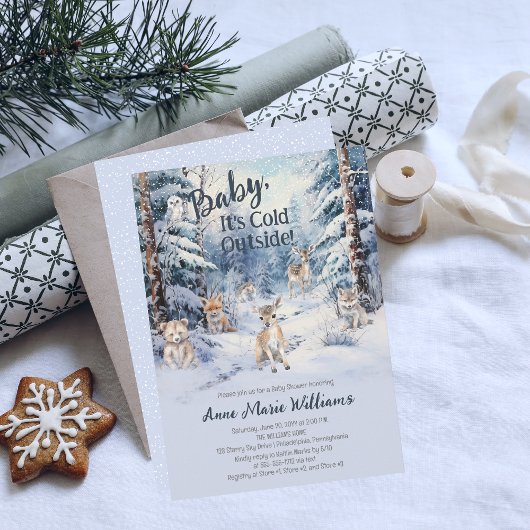 Woodland Baby Animals Winter Boy Baby Dusche Einladung