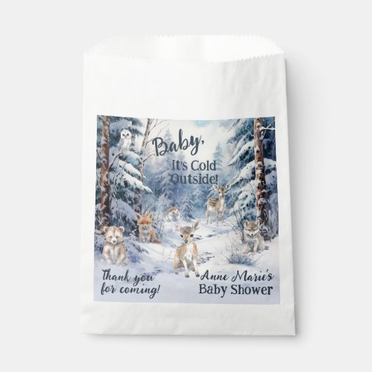 Woodland Baby Animals Winter Boy Baby Dusche Geschenktütchen (Vorderseite)