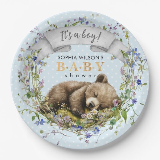 Woodland Baby Bear Baby Shower Paper Plate Pappteller (Vorderseite)