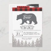 Woodland Baby Bear | Rustikale Lumberjack Babydusc Einladungspostkarte (Vorne/Hinten)