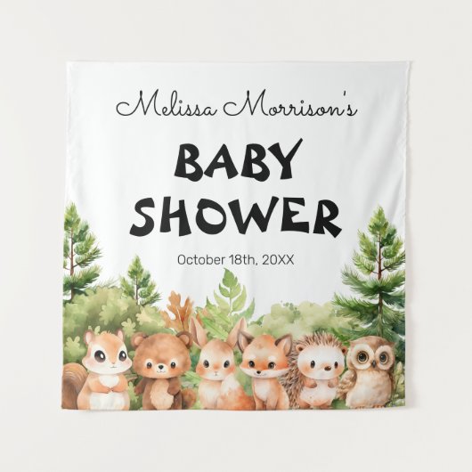 Woodland Baby Boy Dusche Party Fotoshot Wandteppich (Vorderseite)