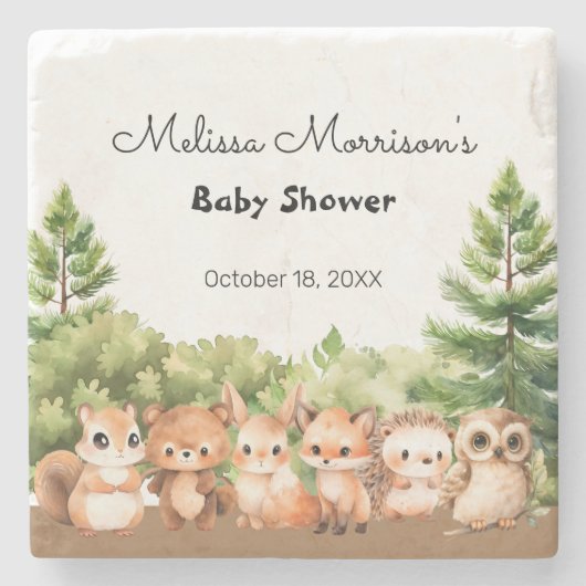 Woodland Baby Boy Dusche Steinuntersetzer (Vorderseite)