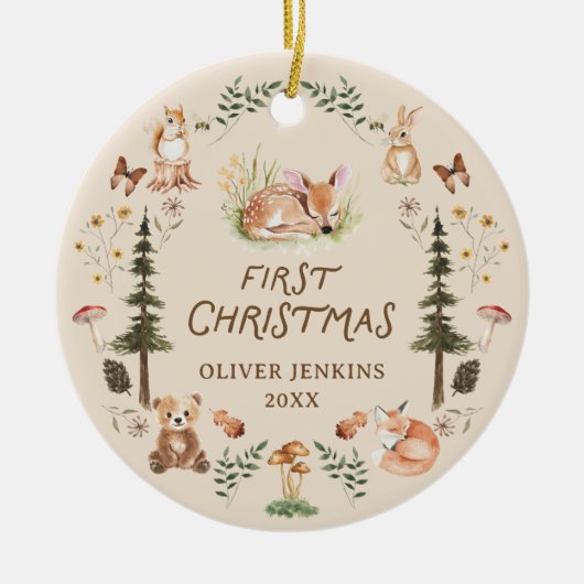 Woodland Baby Boy First Christmas Foto Ornament (Vorne)