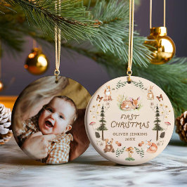 Woodland Baby Boy First Christmas Foto Ornament