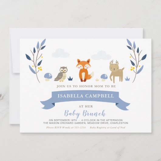 Woodland Baby Brunch Einladung (Vorderseite)