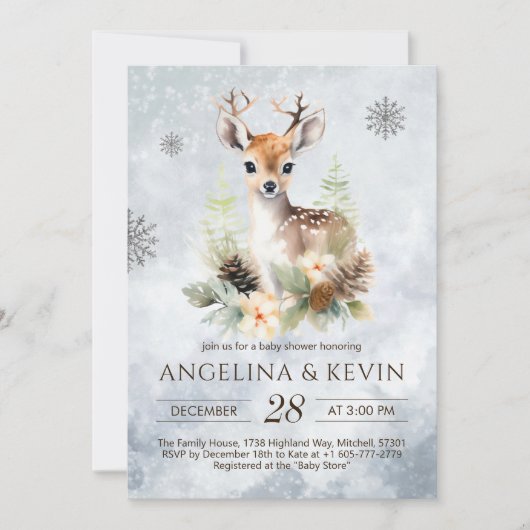 Woodland Baby Deer Animal Baby Dusche Einladung (Vorderseite)
