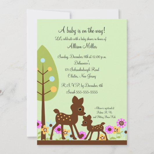Woodland Baby Deer Baby Dusche Einladung (Vorderseite)