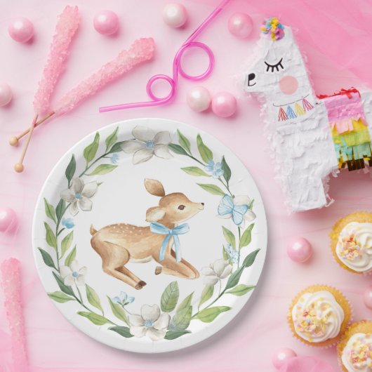 Woodland Baby Deer Baby Shower Paper Plate Pappteller (Party)