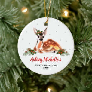 Woodland Baby Deer Personalized First Christmas Keramik Ornament