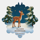 Woodland Baby Deh Erste Weihnachtszeit Personalisi Ornament Karte (Rückseite)