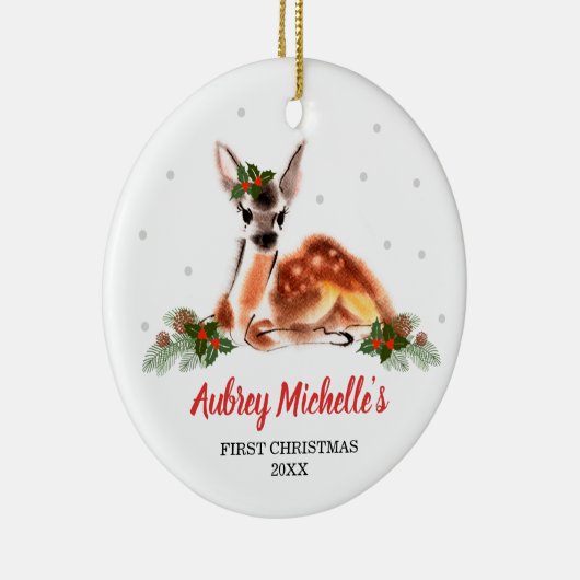 Woodland Baby Dei Personalisiert Erste Weihnachtsf Keramik Ornament (Rechts)