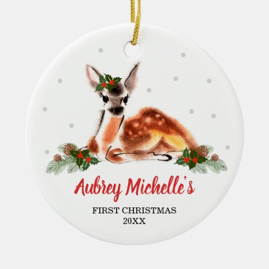 Woodland Baby Dei Personalisiert Erste Weihnachtsf Keramik Ornament (Vorne)