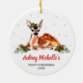 Woodland Baby Dei Personalisiert Erste Weihnachtsf Keramik Ornament (Hinten)