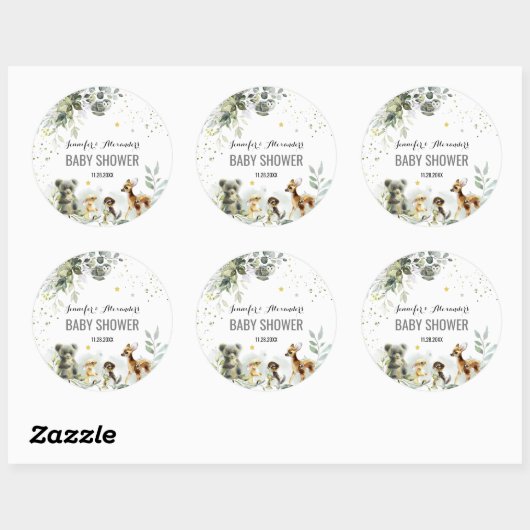 Woodland Baby Dusche Aquarellaufkleber Runder Aufkleber (Blatt)