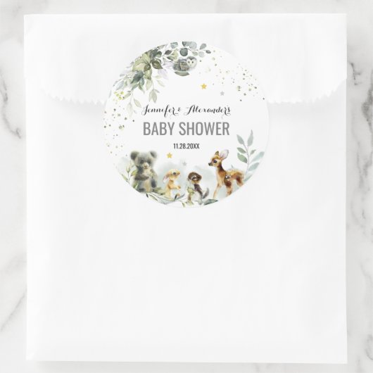 Woodland Baby Dusche Aquarellaufkleber Runder Aufkleber (Tasche)