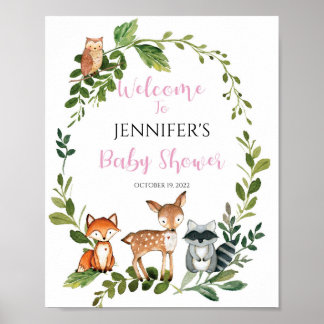 Woodland Baby Dusche Begrüßungs-Mädchen Poster